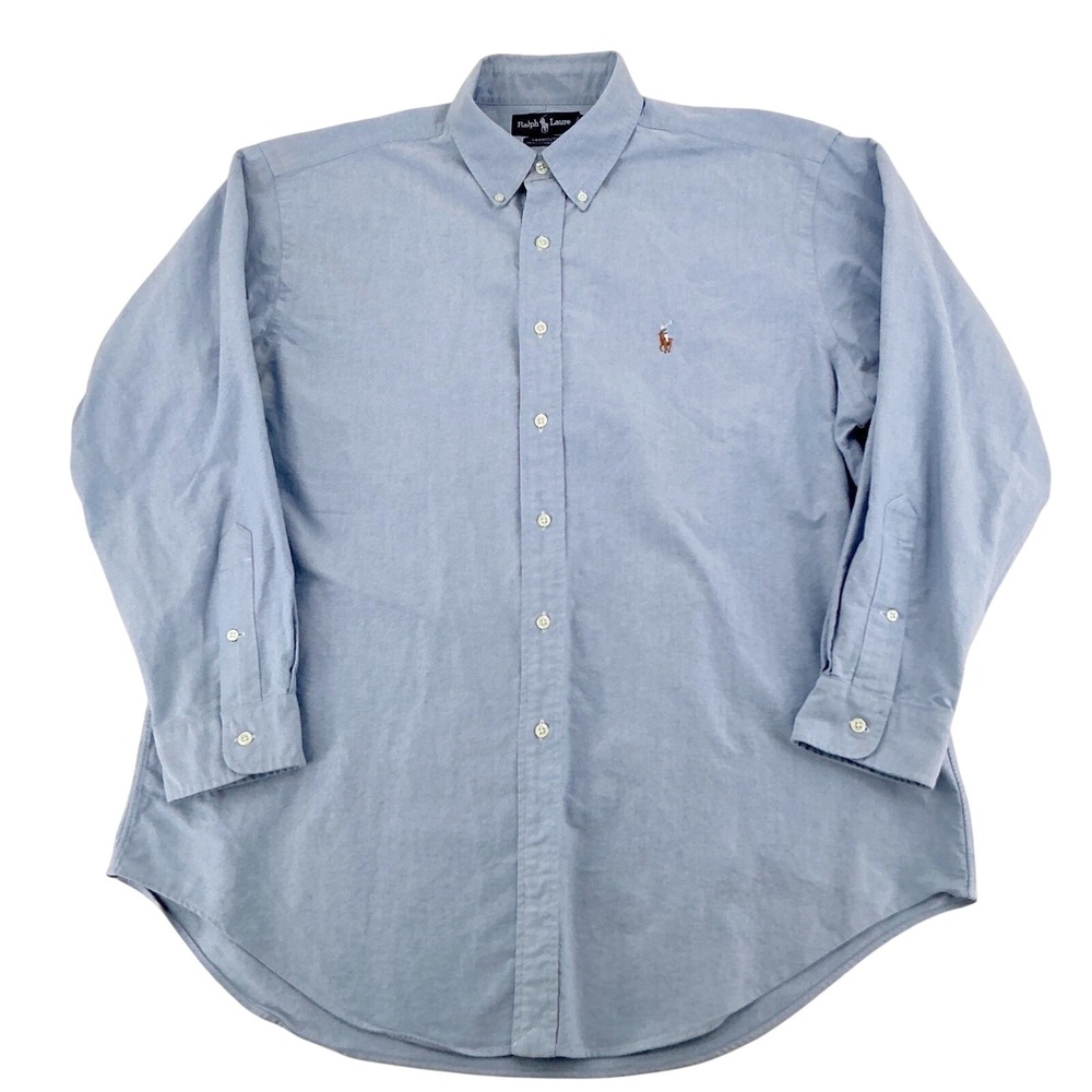 Ralph Lauren‎ Yarmouth Dress Shirt Mens 17-34 Blue Cotton Oxford Classic